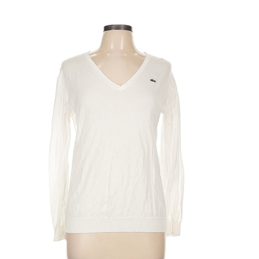 Lacoste Women's V-neck Cardigan Sweater Cream Size 42